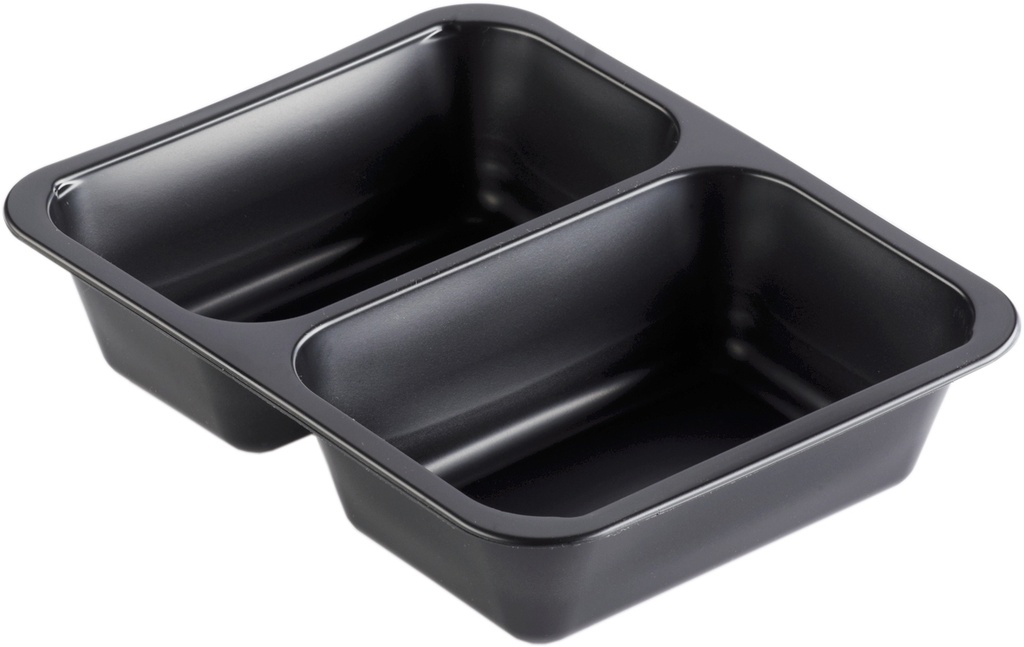 Barquette noire thermoscellable en PP recyclable - 2 compartiments