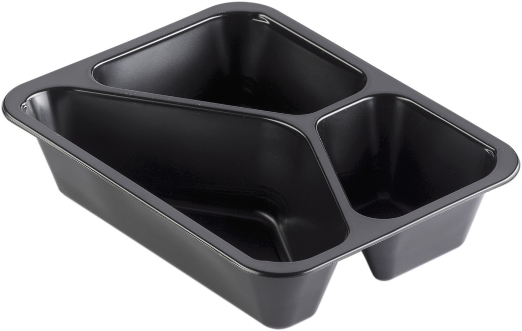 Barquette noire thermoscellable en PP recyclable - 3 compartiments