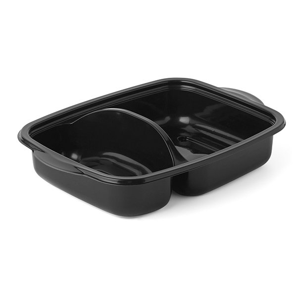 Barquette noire en PP recyclable - 1100 ml - 2 compartiments