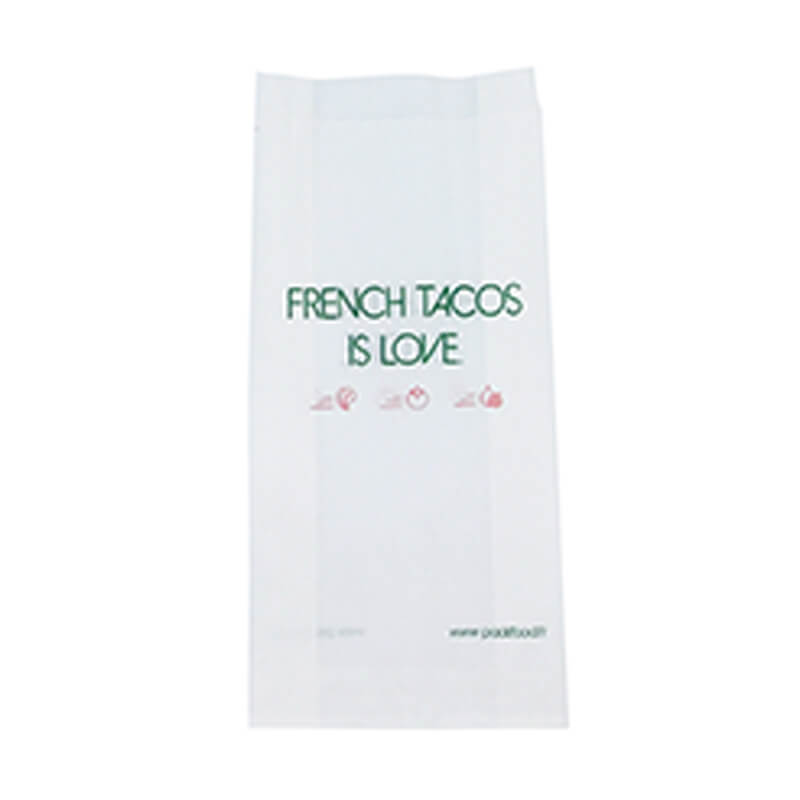 Pochette tacos en papier ingraissable blanc imprimé "French Tacos is Love" 12 x 5 x 25 cm