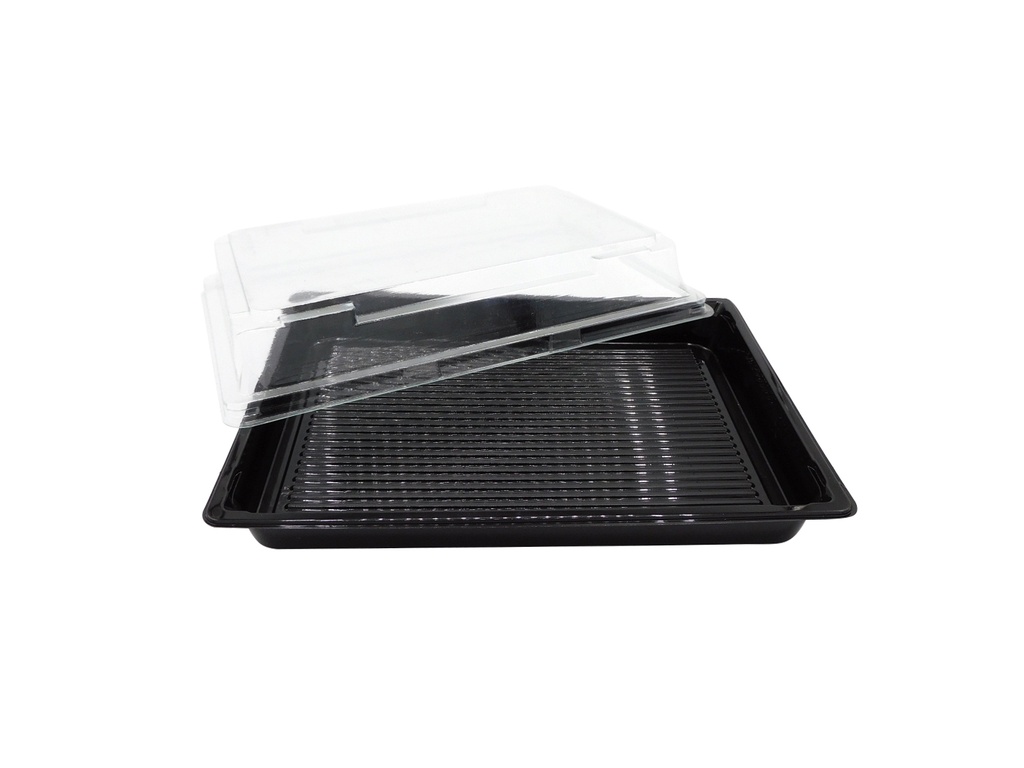 Barquette premium noire pour sushi 16,3 x 11,3 x 2 cm format COMBO (BQT+COUV)