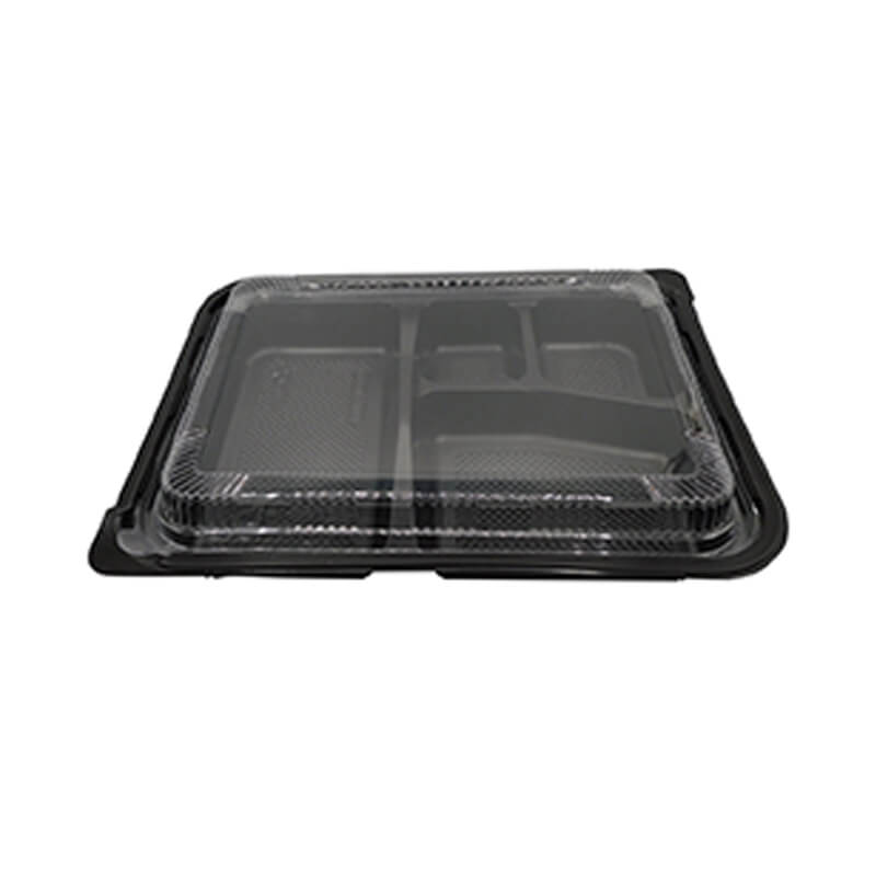 Plateau repas noir 27 x 20,6 x 5 cm / 5 compartiments + couvercle transparent