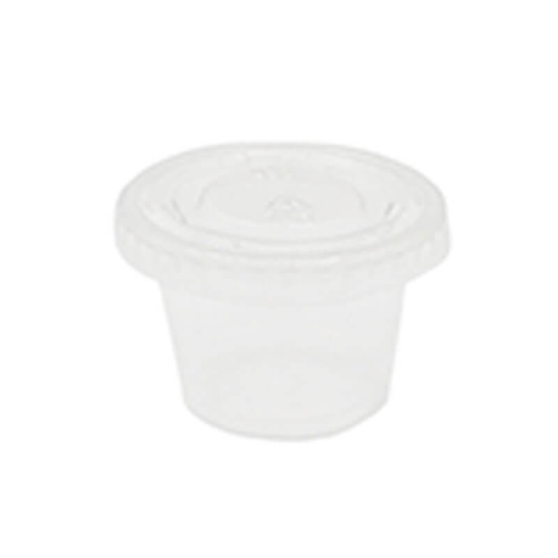 Pot à sauce rigide en plastique recyclable 25ml + couvercle attaché