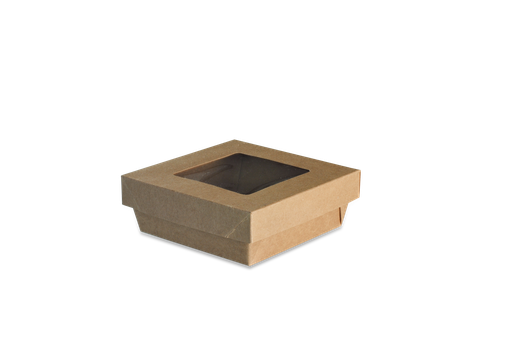 [BSK16] Boite carrée en kraft brun recyclable + couvercle avec fenêtre 16 x 16 x 5 cm