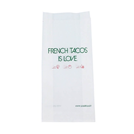 [SACTACPF] Pochette tacos en papier ingraissable blanc imprimé "French Tacos is Love" 12 x 5 x 25 cm