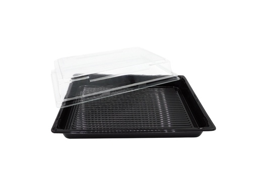 [SH2] Barquette premium noire pour sushi 16,3 x 11,3 x 2 cm format COMBO (BQT+COUV)